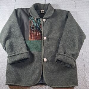 Vtg Langenlook Dark  Green Coat  Natasha Antler Button Small/medium Women's
